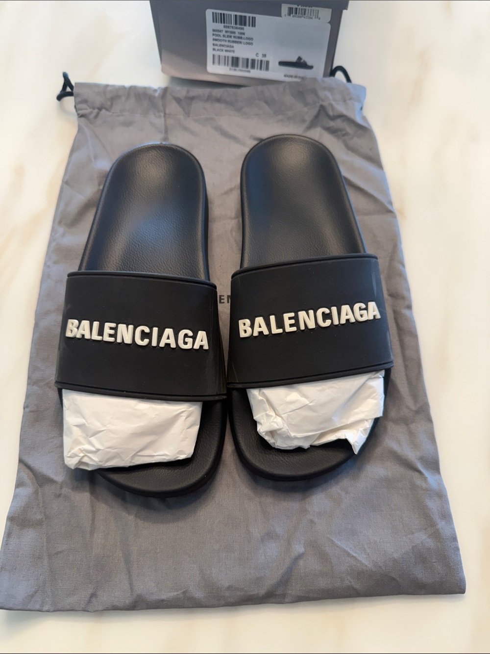Balenciaga Black White Pool Slide Sandals Size 8 $180 Like New!